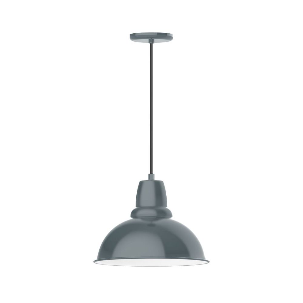 Montclair Lightworks PEB107-40-C16 14" Cafe Shade, Pendant With Navy Mini Tweed Fabric Cord And Canopy, Slate Gray